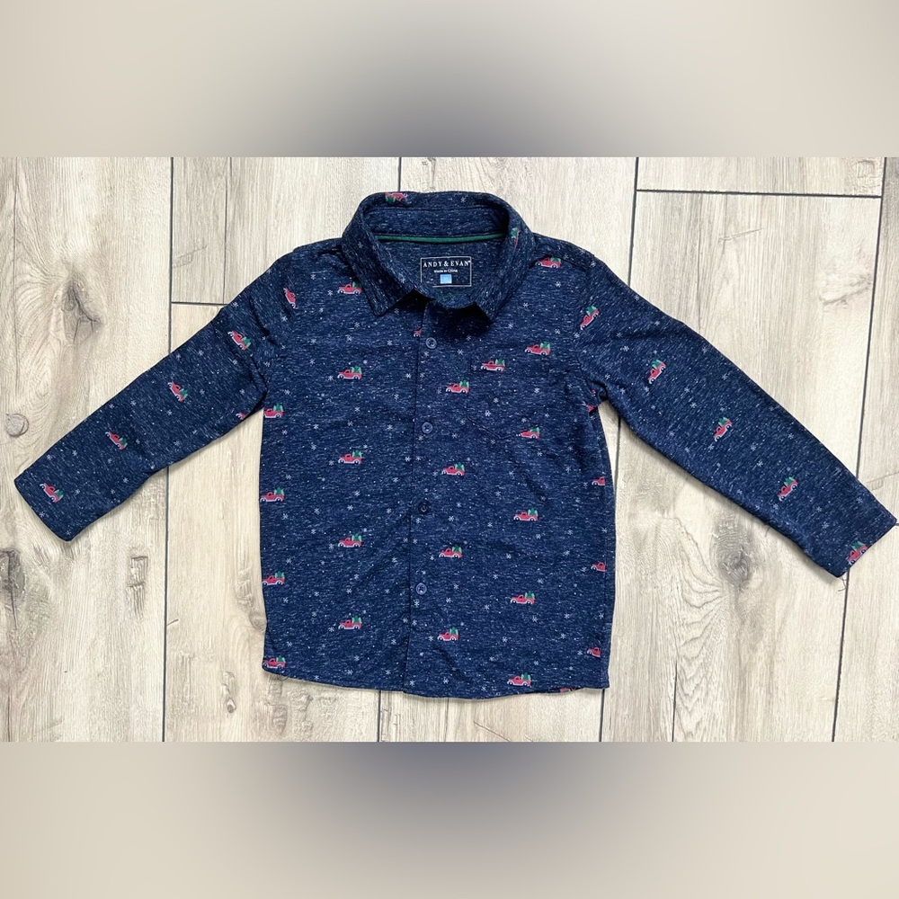 3T Long Sleeve Holiday Red Truck Button up